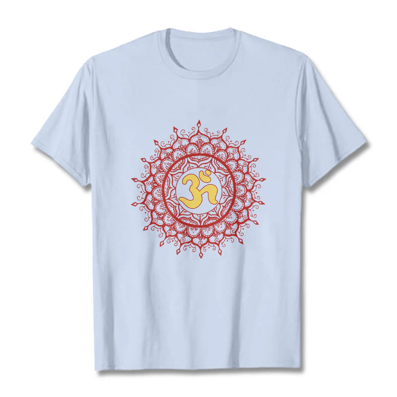Buddha Stones Casual Red Mandala Om Symbol Pattern Cotton Tee T-shirt