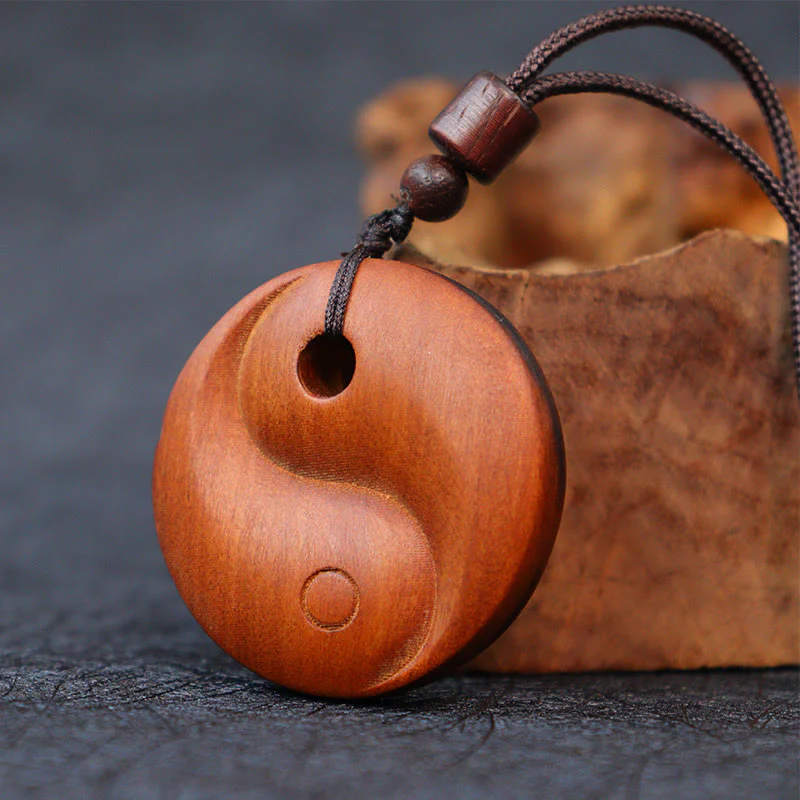 Buddha Stones Lightning Struck Jujube Wood Yin Yang Luck Protection Necklace Pendant