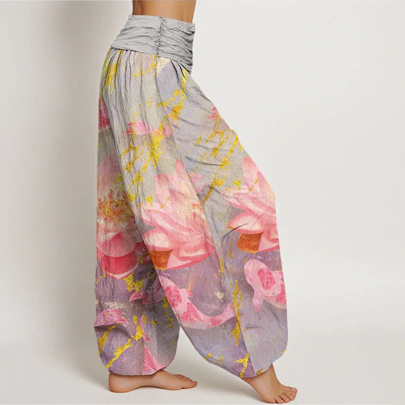 Buddha Stones Casual Lotus Flower Koi Fish Pattern Women's Harem Pants