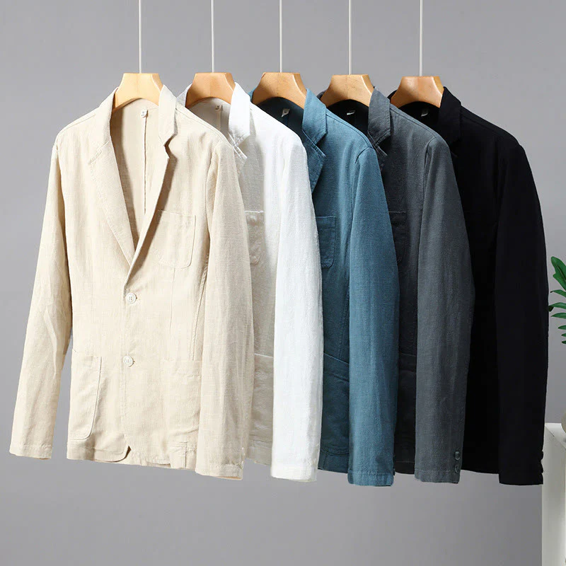 Buddha Stones Long Sleeve Button Plain Design Men's Linen Jacket Shirt With Pockets
