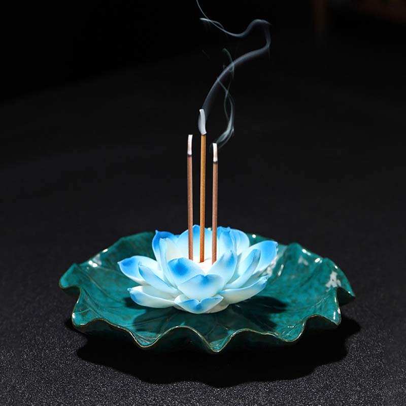 Buddha Stones Tibetan Lotus Blessing Incense Burner Decoration
