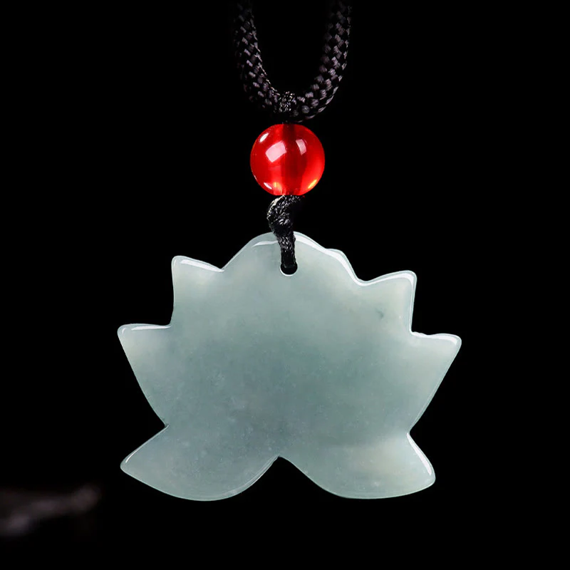 Buddha Stones Lotus Flower Pattern Carved Jade Prosperity Necklace Pendant