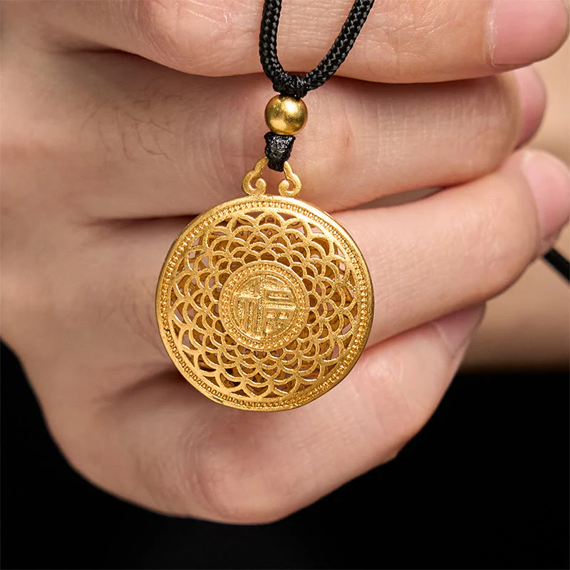 Buddha Stones Copper Eight Treasure Compass Fu Character Fortune Rope Necklace Pendant