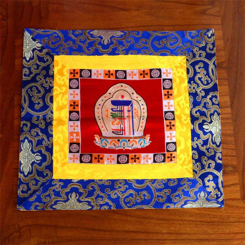 Buddha Stones Prayer Altar Mat Meditation Strength Endless Knot Vajra Man-Bcu Kalachakra Auspicious Symbols