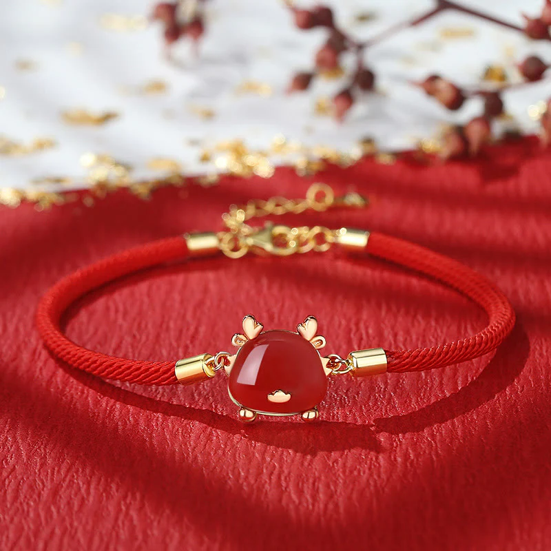 Buddha Stones 925 Sterling Silver Year of the Dragon Natural Hetian Jade Red Agate Cute Dragon Protection Success Bracelet Necklace Pendant Earrings