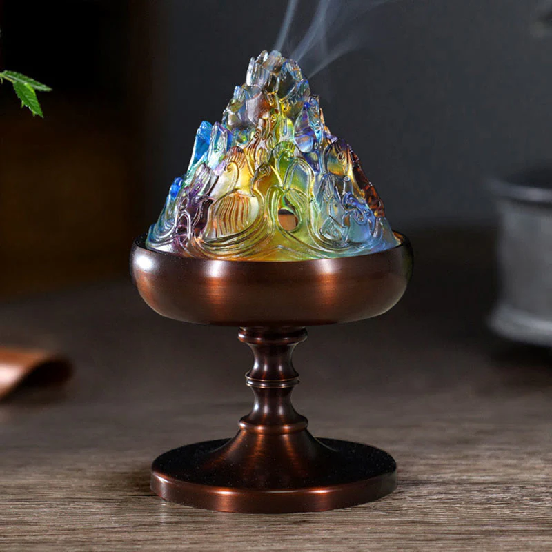 Buddha Stones Liuli Crystal Mountain Healing Meditation Incense Burner