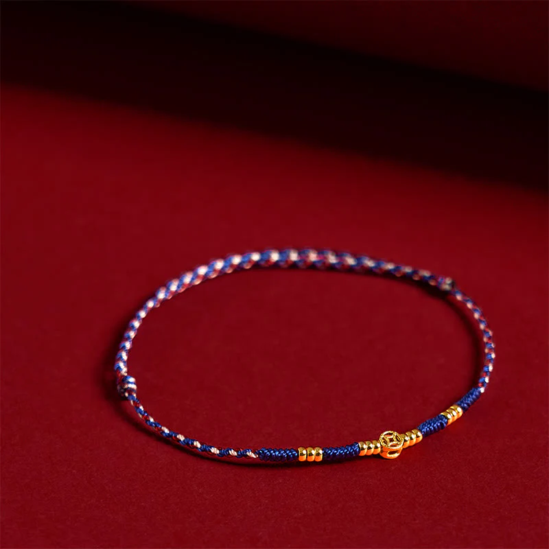 Buddha Stones Handmade Braided Red String Copper Coins Luck Bracelet