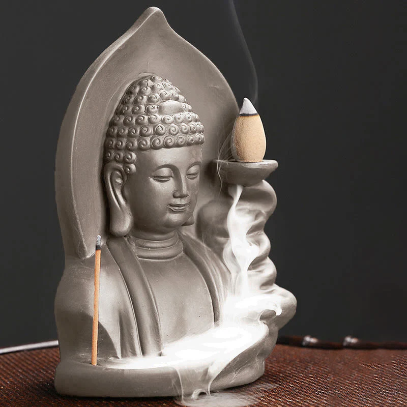 Buddha Stones Tibetan Avalokitesvara Buddha Lotus Healing Backflow Smoke Fountain Incense Burner