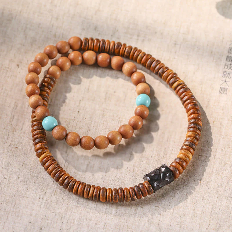 Buddha Stones Sandalwood Turquoise Protection Double Wrap Bracelet