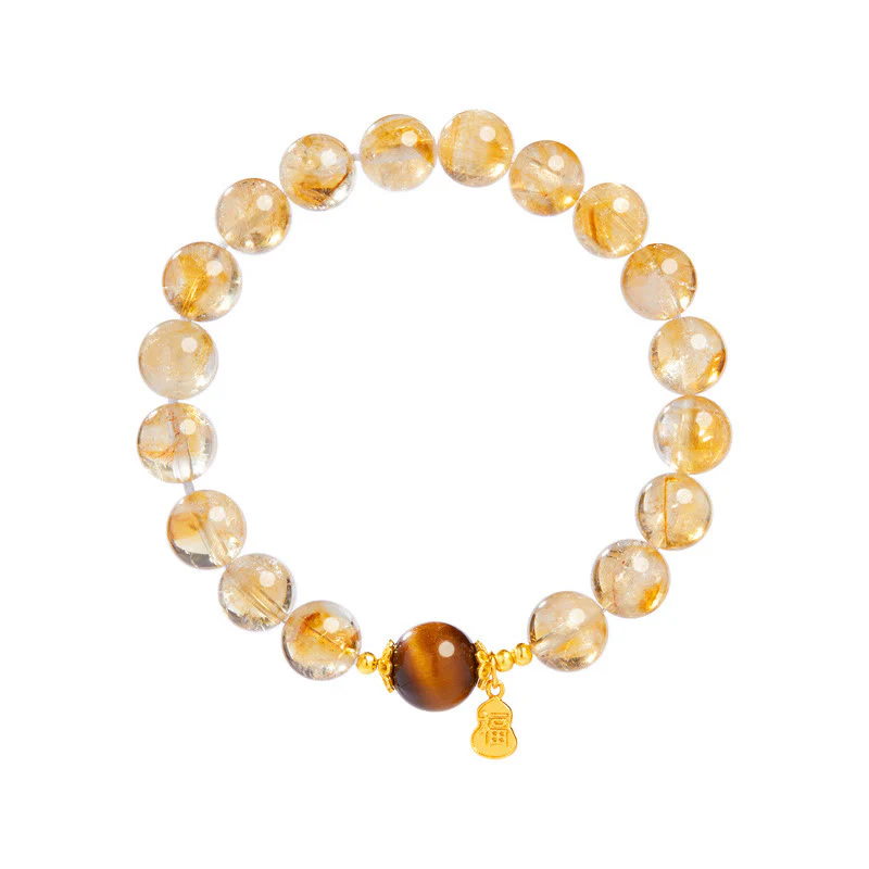 Buddha Stones 925 Sterling Silver Gourd Fu Character Citrine Tiger Eye Prosperity Bracelet