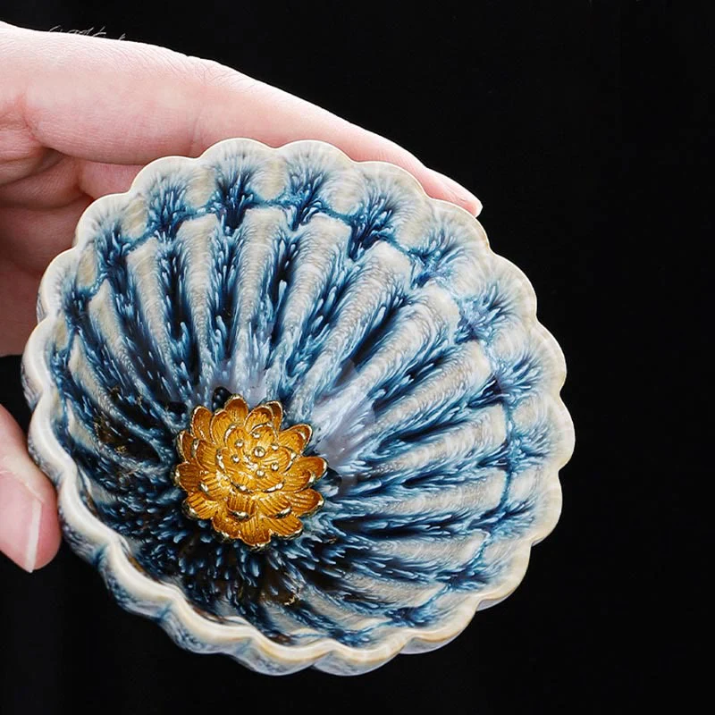 Buddha Stones Handmade Small Chinese Jianzhan Lotus Ceramic Teacup Kung Fu Tea Cup 80ml