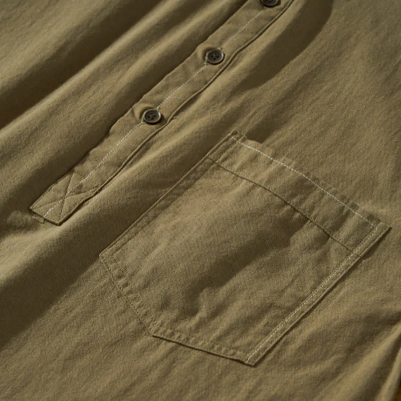 Buddha Stones Summer Solid Men's Half Button Short Sleeve Cotton Shirt