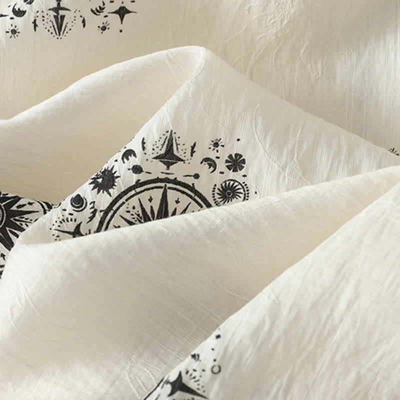 Buddha Stones Bohemian Printing Celestial Pattern Women's Wide Leg Cotton Pants With Pockets