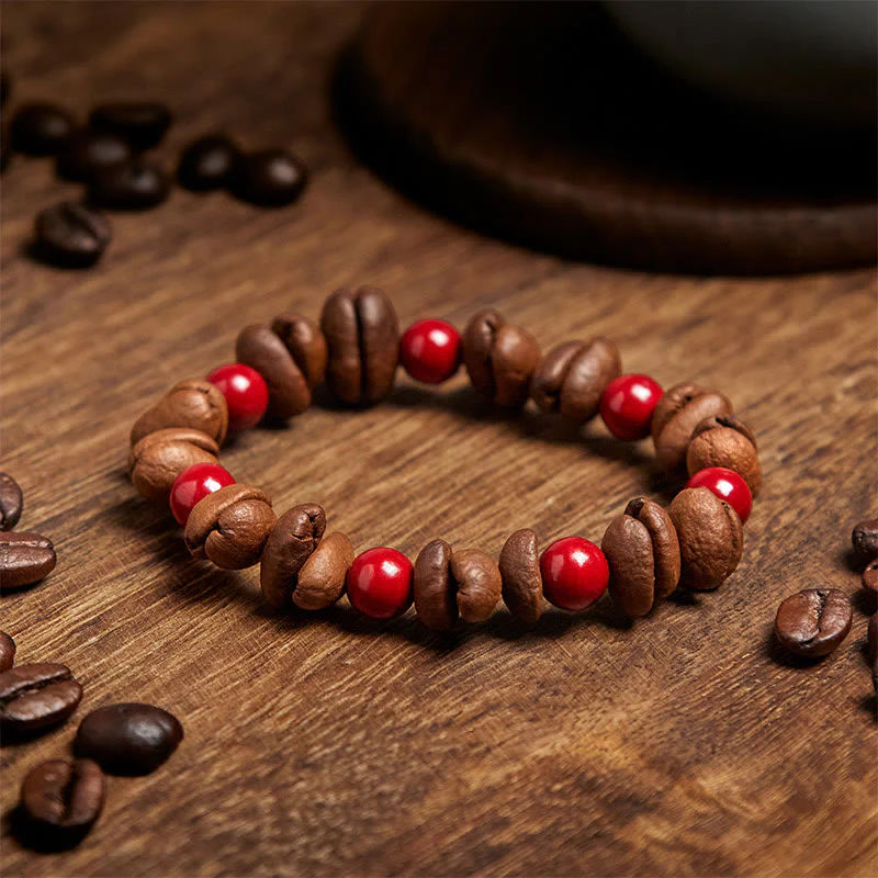 Buddha Stones Natural Coffee Beans Cinnabar Beads Bracelet