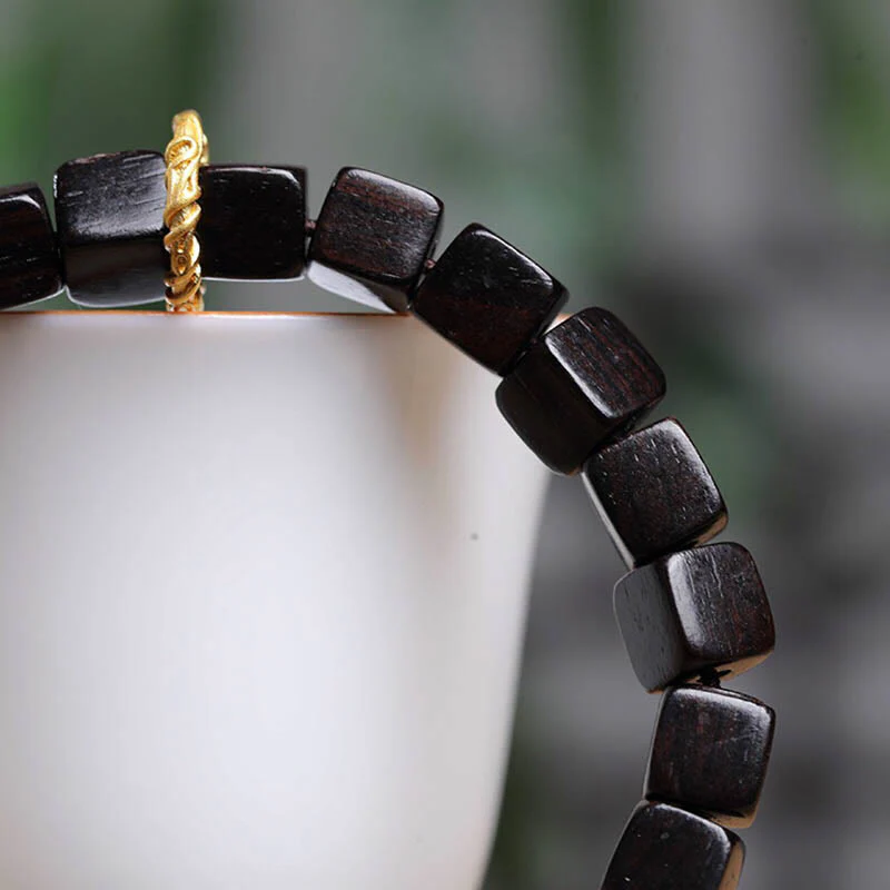 Buddha Stones Tibetan Ebony Wood Square Beads Peace Calm Bracelet