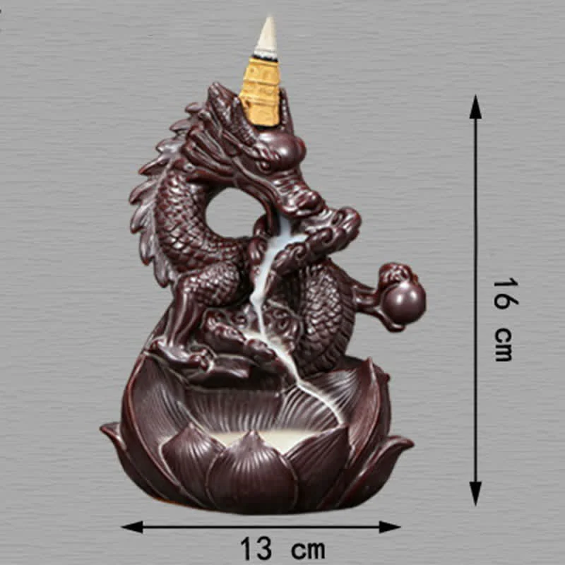 Buddha Stones Dragon Lotus Pattern Strength Protection Ceramic Incense Burner Decoration