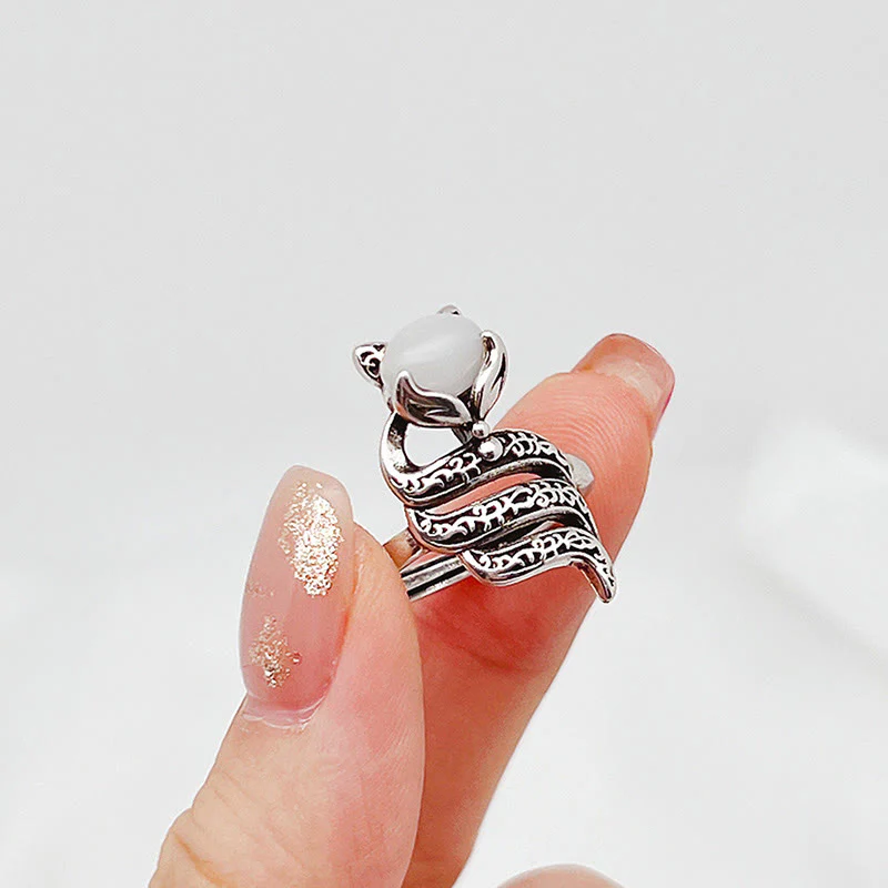 Buddha Stones Copper Fox Head Open Healing Ring