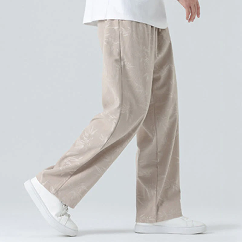 Buddha Stones Bamboo Pattern Corduroy Men's Wide Leg Pants With Pockets