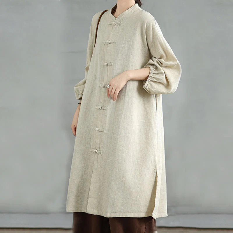 Buddha Stones Casual Frog-button Women's Cotton Linen Coat With Pockets