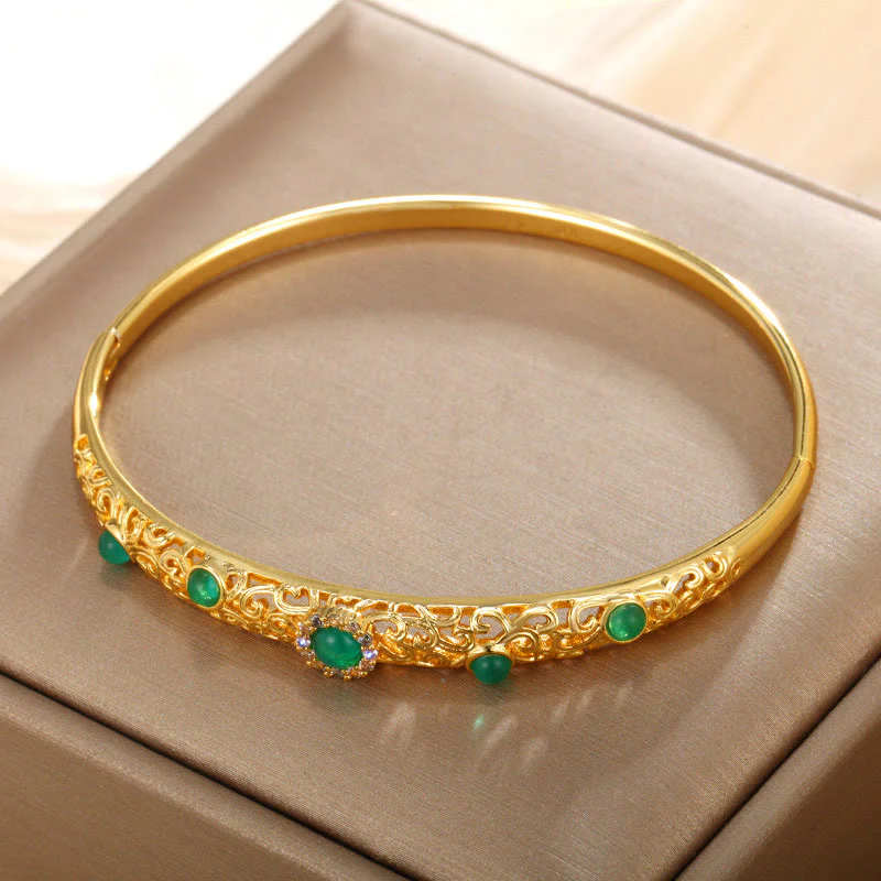 Buddha Stones Vine Design Alloy Zircon Luck Bracelet Bangle