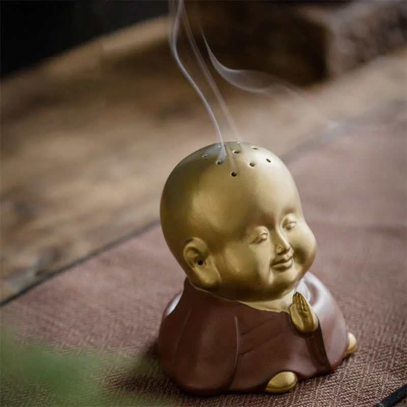 Buddha Stones Little Buddha Laughing Buddha Ceramic Healing Incense Burner