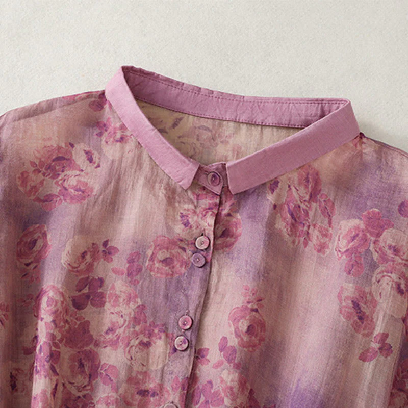 Buddha Stones Retro Printing Buttons Design Drawstring High Waist Cotton Midi Dress With Pockets