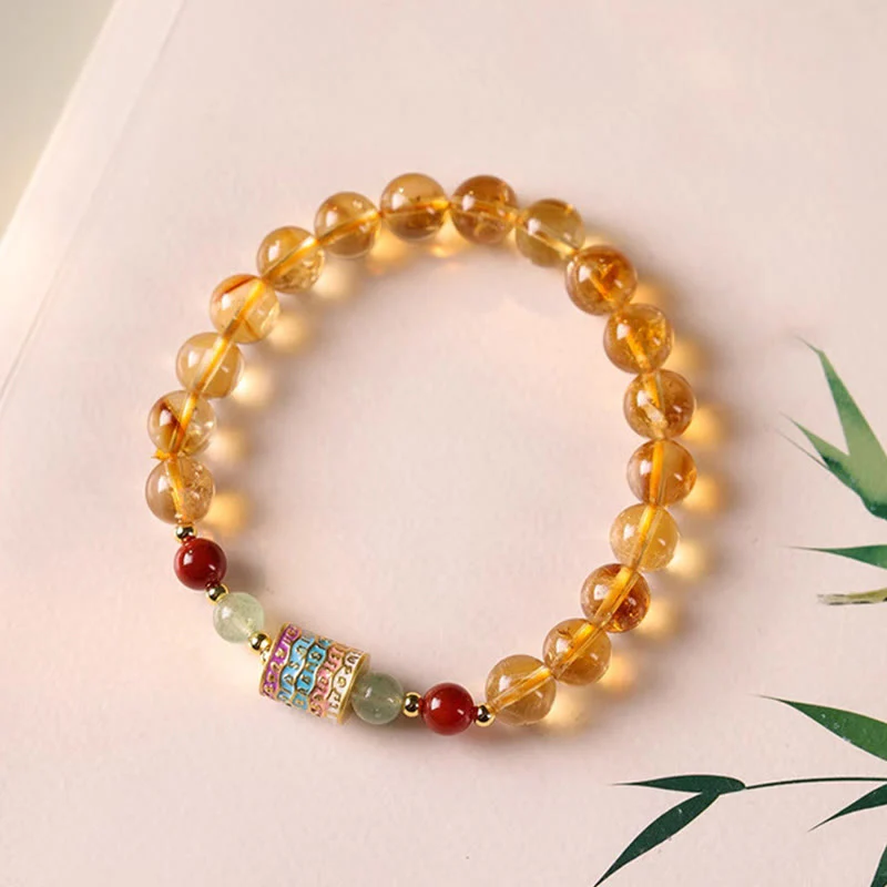 Buddha Stones Natural Citrine Colorful Prayer Wheel Creativity Bracelet
