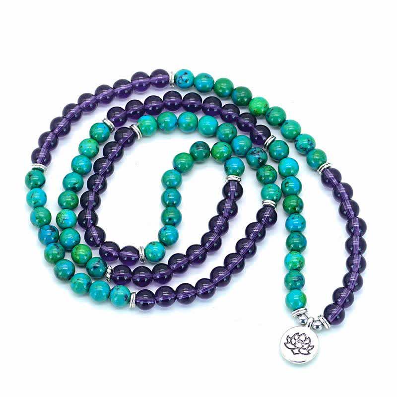 Buddha Stones Amethyst Green Aventurine Spiritual Lotus Charm Bracelet