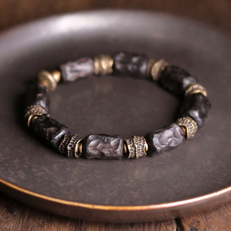 Buddha Stones Tibetan Ebony Wood Copper Calm Peace Bracelet