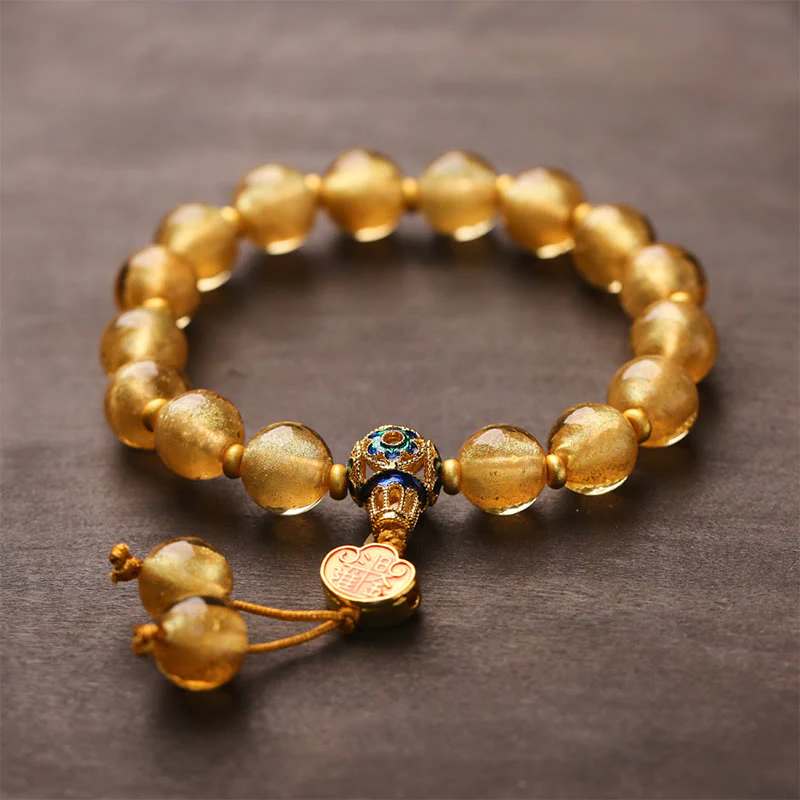 Buddha Stones Gold Foil Liuli Glass Bead Ruyi Golden Ingot Fortune Bracelet