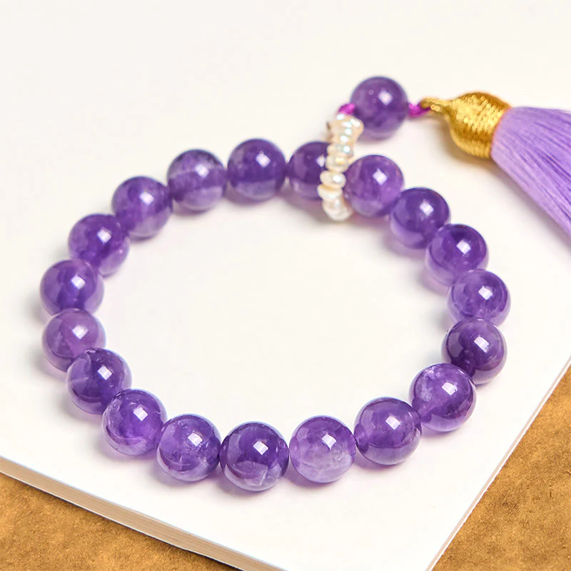Buddha Stones Natural Amethyst Beads Meditation Tassels Bracelet