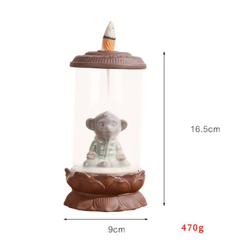Buddha Stones Meditation Wukong Monkey King Purple Clay Windshield Lotus Backflow Smoke Fountain Incense Burner Decoration