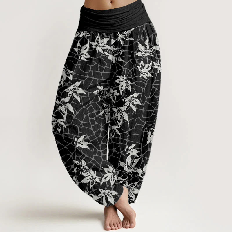 Buddha Stones Casual Maple Leaf Pattern Women's Elastic Waist Harem Pants