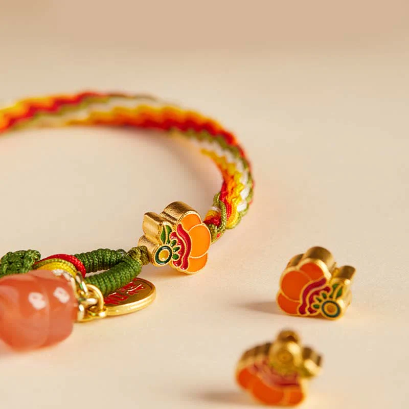 Buddha Stones Persimmon Red Agate Strength Reincarnation Knot Braid String Bracelet