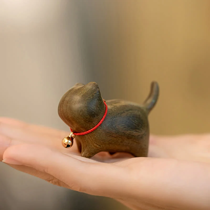 Buddha Stones Green Sandalwood Small Leaf Red Sandalwood Cute Cat Animals Soothing Peace Decoration