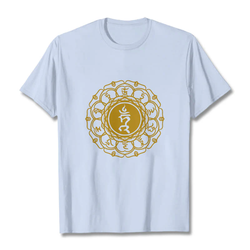 Buddha Stones Casual Hum Symbol Vishuddha Pattern Cotton Tee T-Shirt