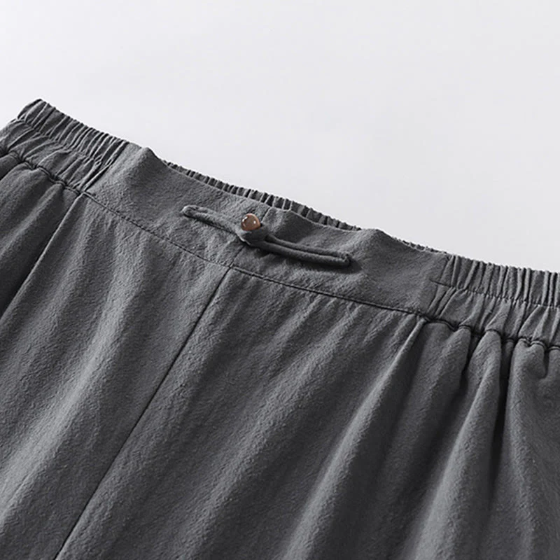 Buddha Stones 2Pcs V-Neck Cotton Half Sleeve Shirt Pants With Pockets Men's Meditation Cloth Set