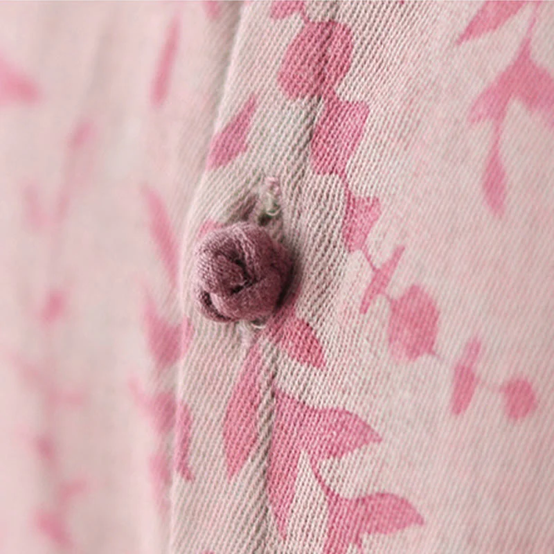 Buddha Stones Leaf Print Women's Cotton Linen Jacket With Pockets