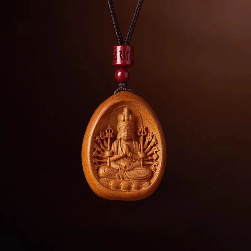 Buddha Stones Peach Wood Cinnabar Om Mani Padme Hum Chinese Zodiac Black String Necklace Pendants