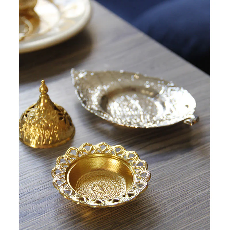 Buddha Stones Tibetan Gold Mini Leaf Coaster Meditation Incense Burner