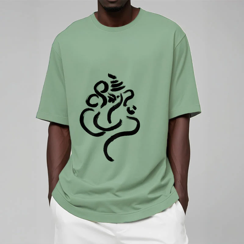 Buddha Stones Casual Ganesha Pattern Cotton Tee T-shirt