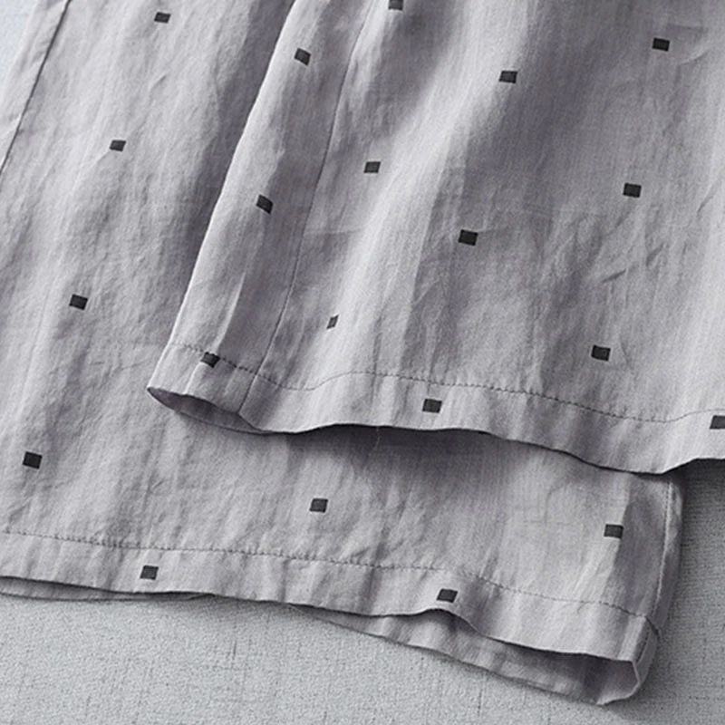 Buddha Stones Summer Casual Polka Dot Pattern Design Cotton Linen Women's Wide Leg Pants With Pockets