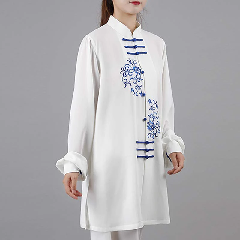 Buddha Stones Flower Embroidery Meditation Prayer Spiritual Zen Tai Chi Qigong Practice Unisex Clothing Set