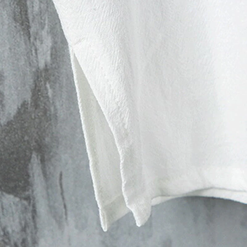 Buddha Stones Summer Plain Chinese Frog-button Patchwork Design Cotton Linen Men's Shirt Jacket