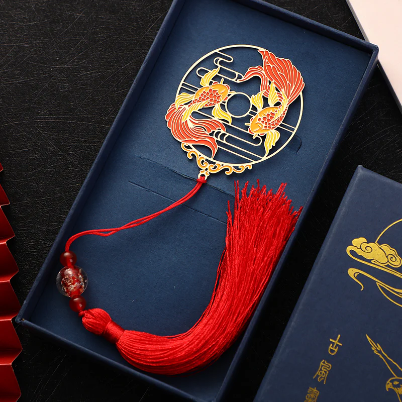 Buddha Stones Gold Koi Fish Metal Brass Hollow Bookmark
