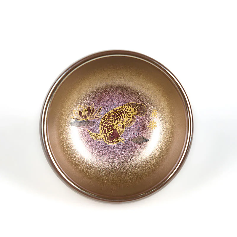 Buddha Stones Handmade Chinese Jianzhan Koi Fish Lotus Leaf Ceramic Teacup Kung Fu Tea Cup 150ml