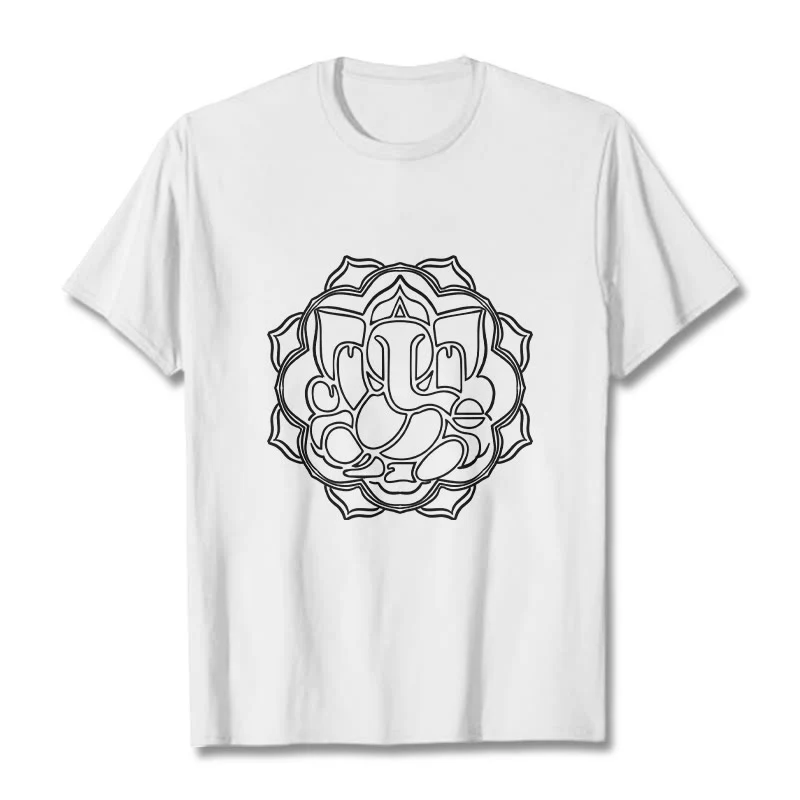 Buddha Stones Casual Mandala Design Ganesha Pattern Cotton Tee T-shirt