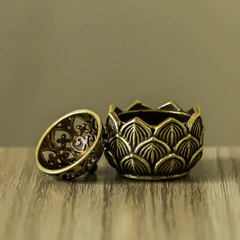 Buddha Stones Tibetan Mini Lotus Pattern Meditation Copper Incense Burner