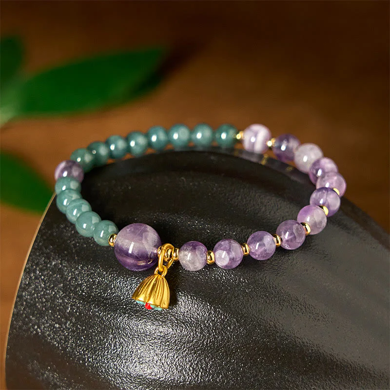 Buddha Stones Natural Lotus Amethyst Jade Balance Bracelet