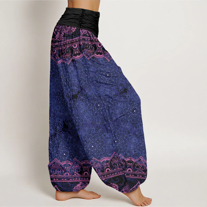 Buddha Stones Elegant Mandala Flowers Design Women's Elastic Waist Harem Pants
